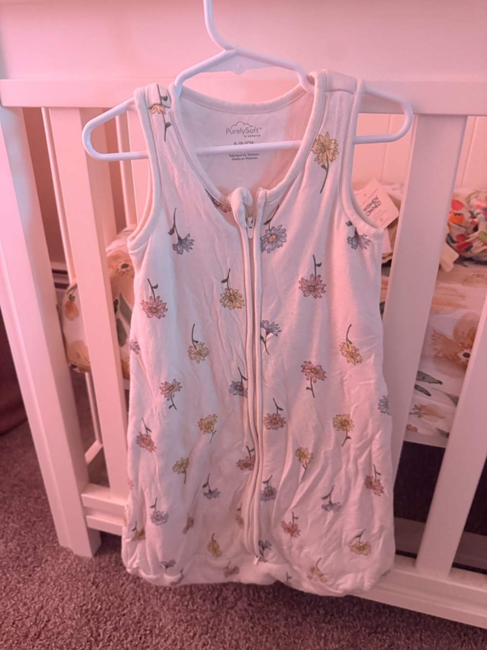 White Floral Baby Sleep Sack - Sleeveless Zipped Swaddle